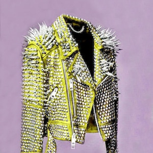 Women Yellow Spiked Studded Leather Jacket Steam Punk Gothic Rockers ...