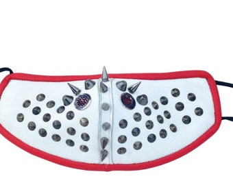 Unisex Negro Studs y Spikes Máscara de Cuero Blanco
