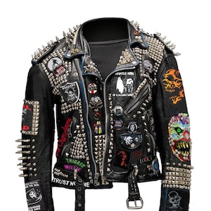 PunkSpiked Studs Patches Leder, Herrenjacke, Punkjacke, Nietenlederjacke, Punk-Lederjacke, Lederjacke Männer, Nietenjacke