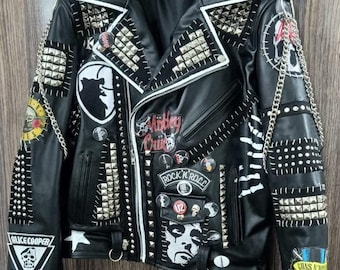Personalized Men's Patches Studded Jacket, Made to Order Personalized Men's Patches Studded Jacket, Made to Order