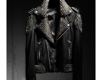 カスタムパンクスタッズスパイクペイントジャケット | レザー/デニム