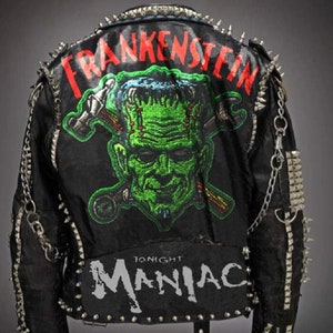 Studwork Spiked Handmade Men Clothing, Frankenstein Gothic Leather, Pins Buckles Studded Jacket, Evil Dead Halloween Fashion Outfit,