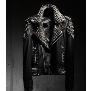 Men's Spiked Punk Jacket, Shoulder Epaulets Jacket, Handmade Black Cowhide Leather Jacket, Silver Studded Gothic Jacket, Motorbike Jacket, - Etsy Men's Spiked Punk Jacket, Shoulder Epaulets Jacket, Handmade Black Cowhide Leather Jacket, Silver Studded Gothic Jacket, Motorbike Jacket, - Etsy