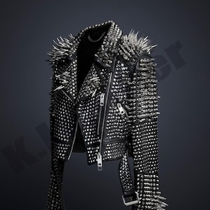 New Mens Full Black Punk Silver Long Spiked Studded Leather Brando Jacket