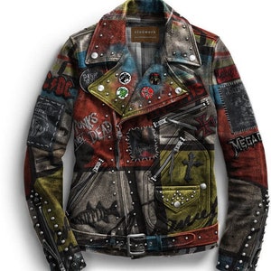 Studwork Men Studded Jacket, Waist Belted Patchwork Fashion, Adicts Gothic Rivets, Punk's Not Dead Jacket, Personalized Maniac Clothing,