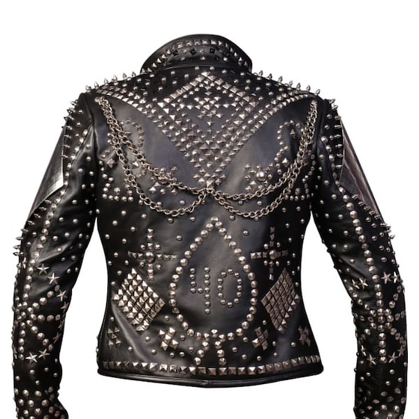 Women Rockers Punk Studded Jacket Leather Multi Design Chain Weird Science