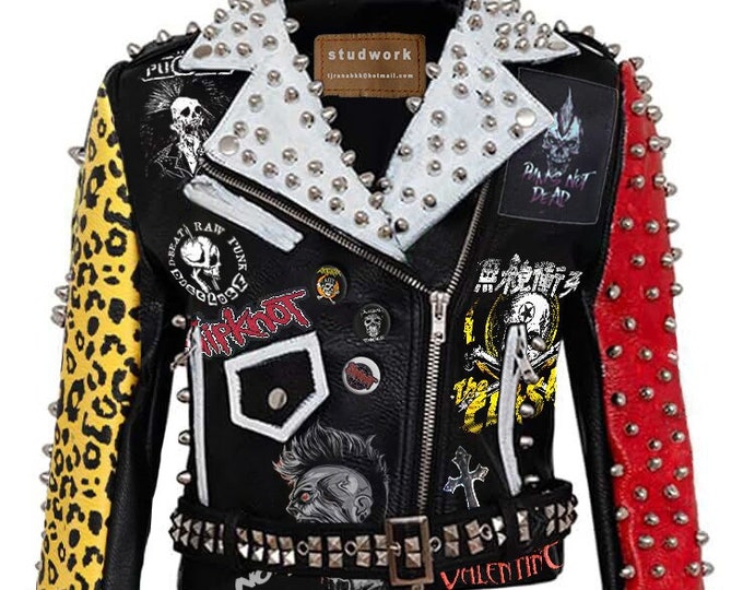 Multi-Tone Steampunk Studded Fashion, Biker's Slipknot Leather Jacket, Punk's Not Dead Gothic Handmade, Iron Maiden Brando Jacket,