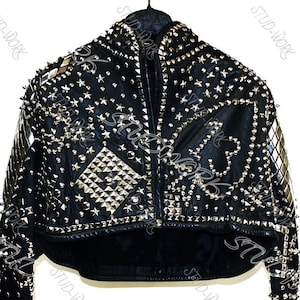 Handgefertigte Frauen Sonderbare Wissenschaft Nietenjacke Multi Design Nietenlederjacke , Frauen Multi Nietenlederjacke,