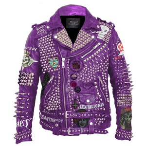 Biker&#39;s Purple Mooca Caboel Gothic Fashion, Steampunk Studded Cow Leather Jacket, Heavy Metal Studs Deadly Mosh, Men&#39;s Club Wear Jacket,