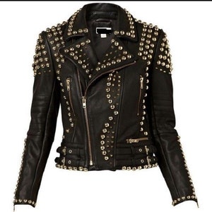 Women's Black Color Silver Studded Faux Vegan Leather Jacket Customized Handcrafted for Vegan People