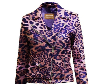 80s Vintage Leopard Print Leather Moto Vest - Women's Small - Etsy
