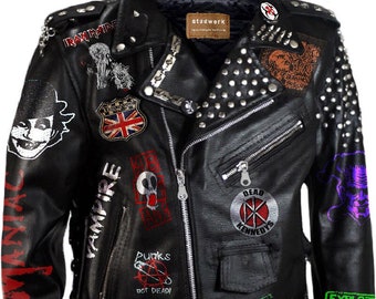 Bomber Black Cow Leather Jacket Men, Motorhead Lemmy