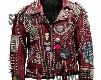 Punkspiked Studs Patches Leather, Men Jacket, Punk Jacket, Studded