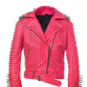 Chaqueta de brando de cuero DE color rosa de la plata de los hombres