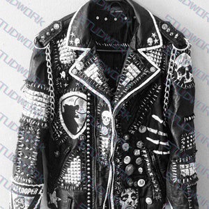Herren Gothic Punk Lederjacke - Steampunk Patches, Nieten Brando Moto Fit, Custom Bachelor Partywear
