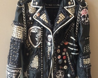 Personalized Men's Patches Studded Jacket, Made To Order Premium Leather Gothic Jacket, Motorbike Punk Silver Studs Fashion Jacket,