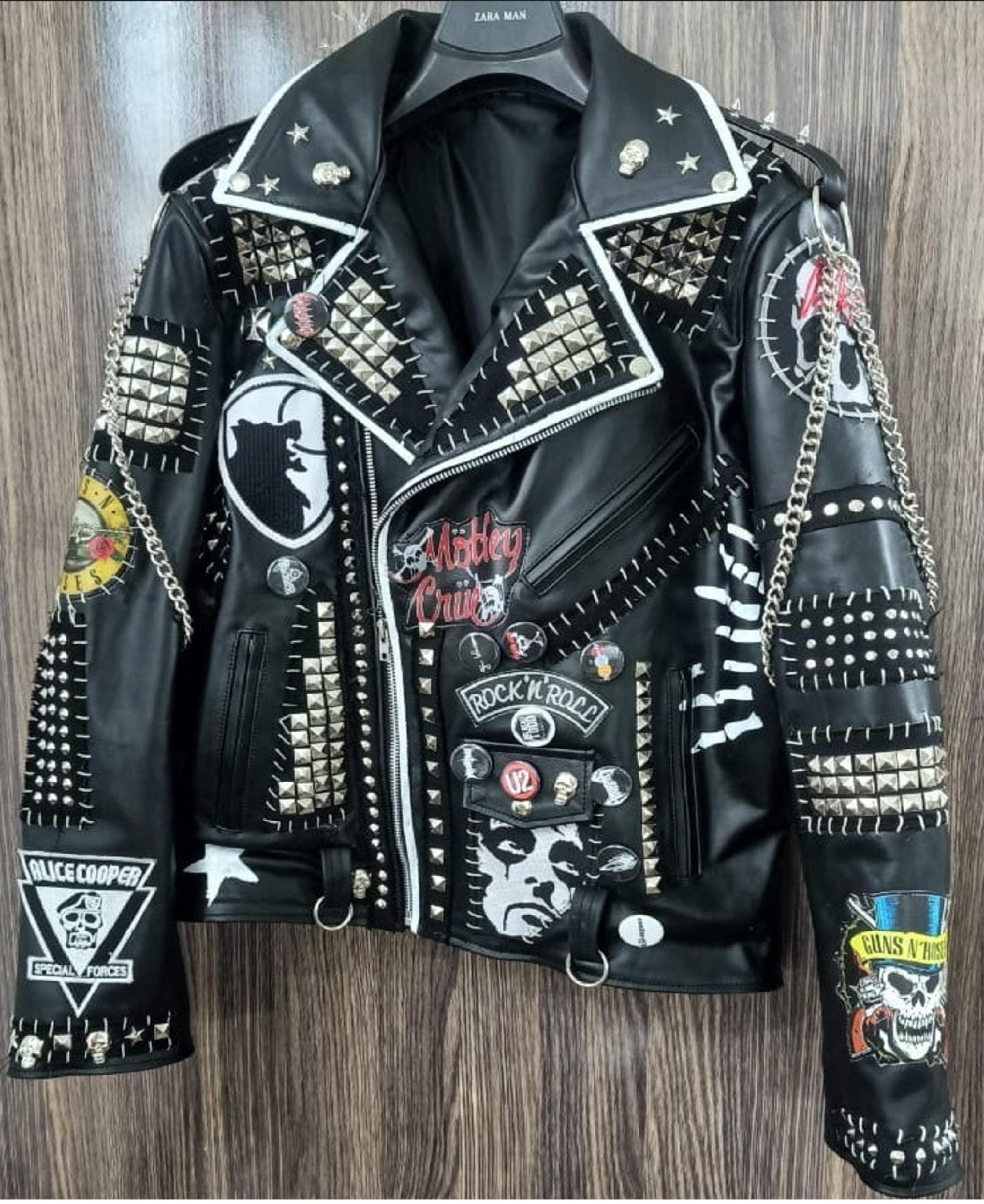 Men's PU Faux Leather Zip-Up Motor Varsity Bomber Jacket