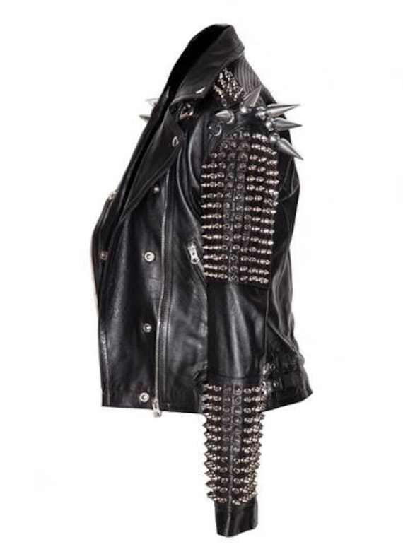 ミュージシャン Silver Jubilee Jacket/BLACK Men Silver Studded Jacket Black Punk Silver Long Spiked