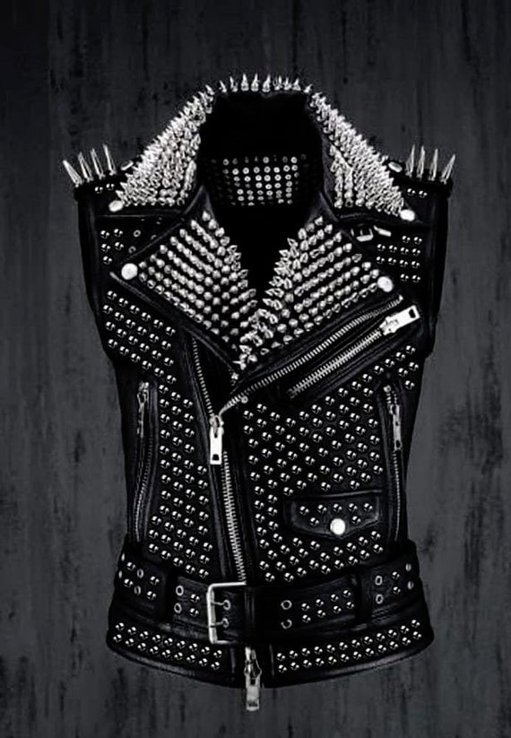 Bikers Leather Vest Jacket Handmade Spiked Punk Vest Men | Etsy