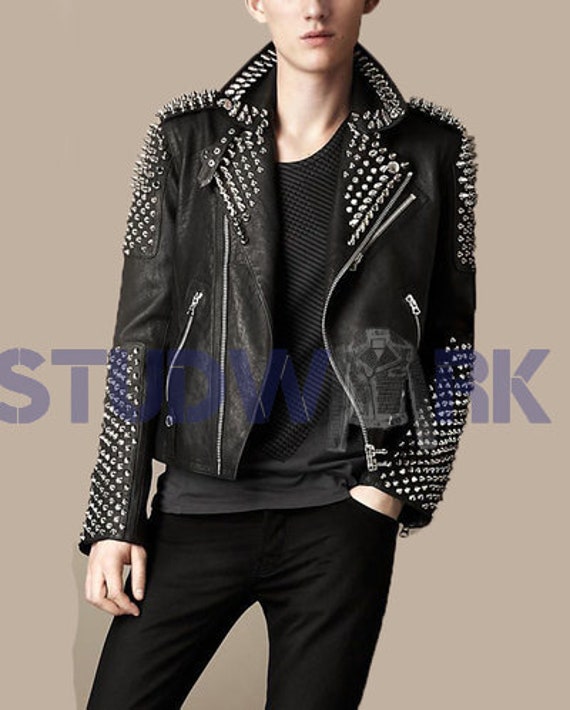 Studded Biker Jacket And Printed Leather For Men