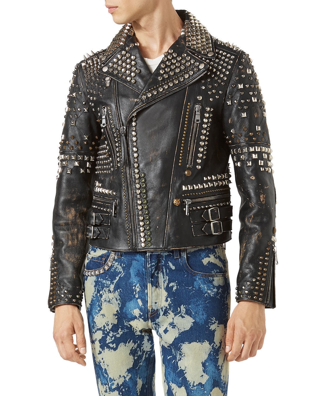 Studded Leather Bomber Jacket - Ready to Wear