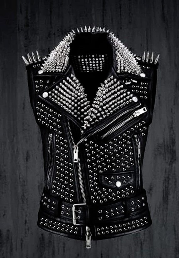 Studded leather vest best sale mens