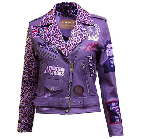 Women's Purple Silver Studded Leather Jacket | Bold Wobbles