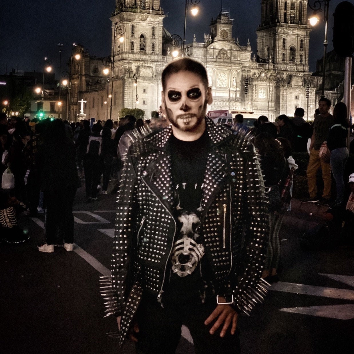 Punk leather jacket with spikes shop