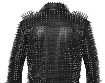 メンズ スパイク スタッズ ブラック レザージャケット ブランド フル