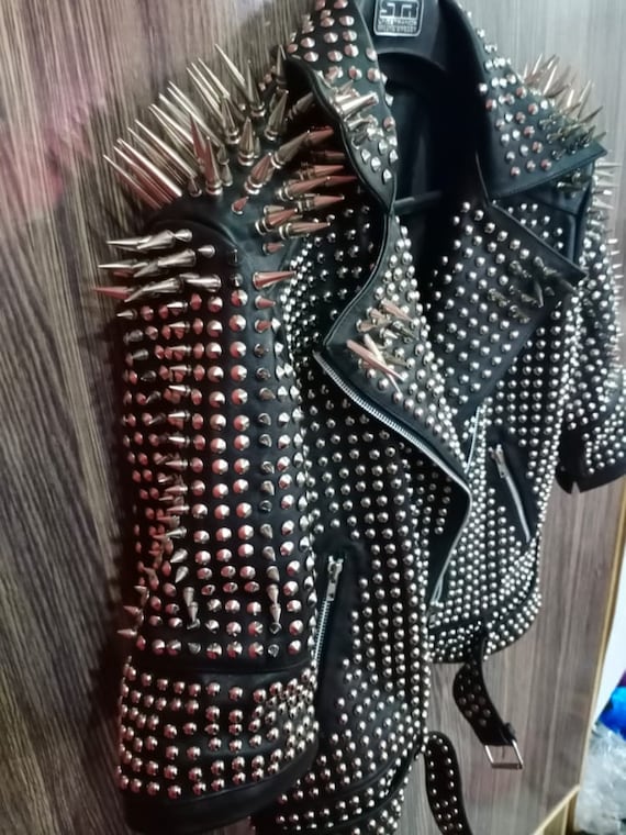 Personalized Motorbike Jacket, Long Spiked Three Quarter