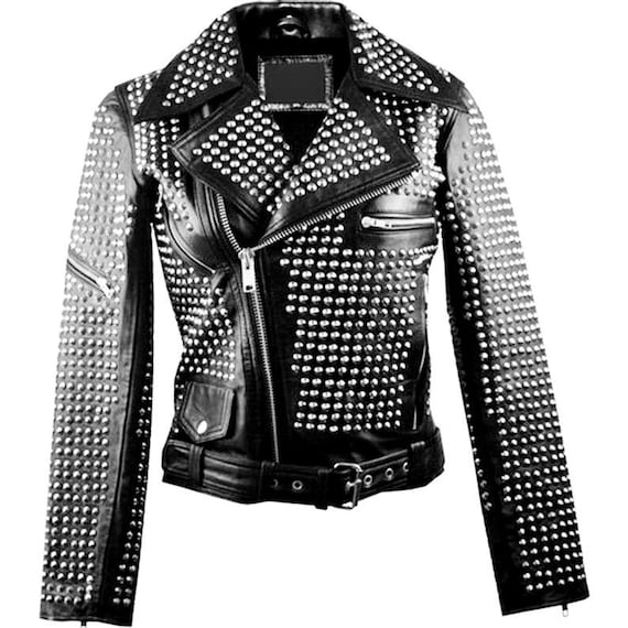 Vest Jacket Handmade Men Black Punk Silver Long Spiked Studded Leather Buttons Up Vest Silver Studs and Spikes Black Leather Studs Spike