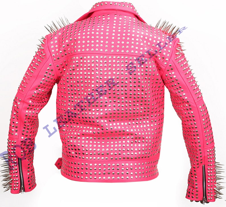 Gorgeous Pink Brando Belted Leather Jacket Silver Spike - Etsy