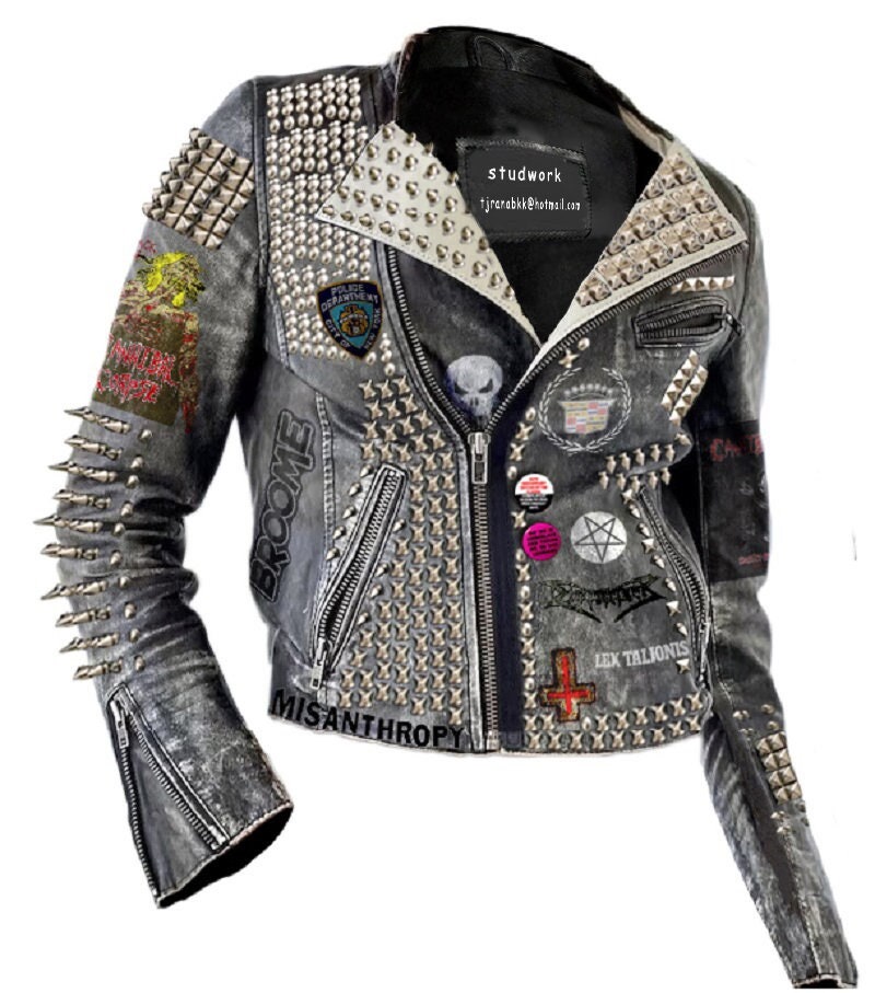 ジャケット・アウター archive grunge real leather jacket punk Women's Punk Rock Jacket – Ramones & Cannibal Corpse Patches