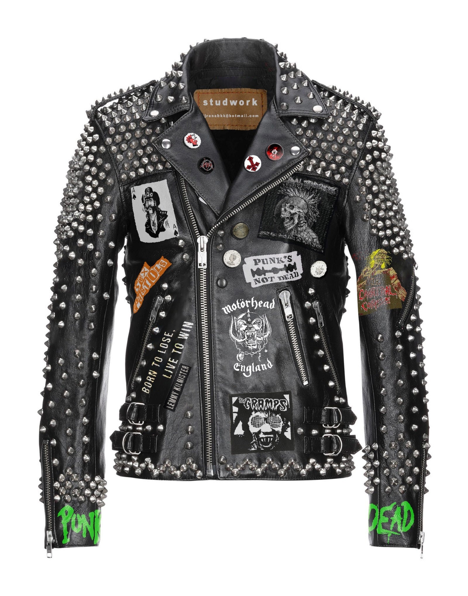 Men's Punk Leather Jacket – Cramps & Lemmy Patchwork