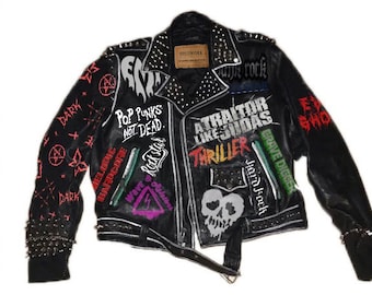 Pop Punks Not Dead Leather Jacket Men, Patches Studded Punk Leather Jacket for Men's Made with Cow Leather and Metal Solid studs and Spikes
