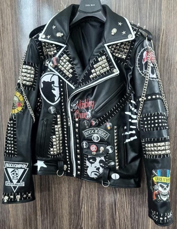 Personalized Men's Patches Studded Jacket, Made to Order Personalized Men's Patches Studded Jacket, Made to Order