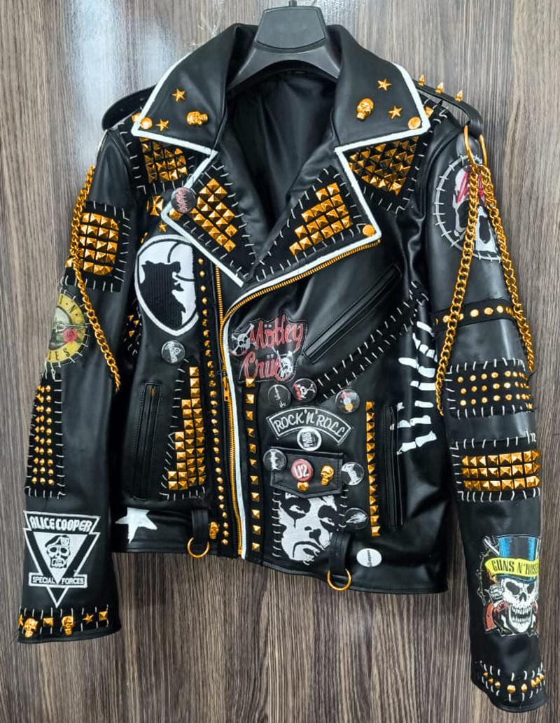 【希少】layering gimmick leather jacket Men's Multicolor Alice Cooper Guns N' Roses Skull & Bones
