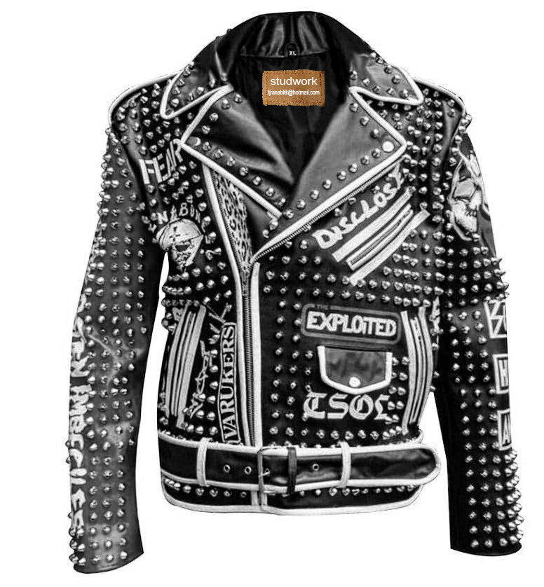 Buy Men Studwork Patch Leather Outfit, Gothic Fashion Patchwork