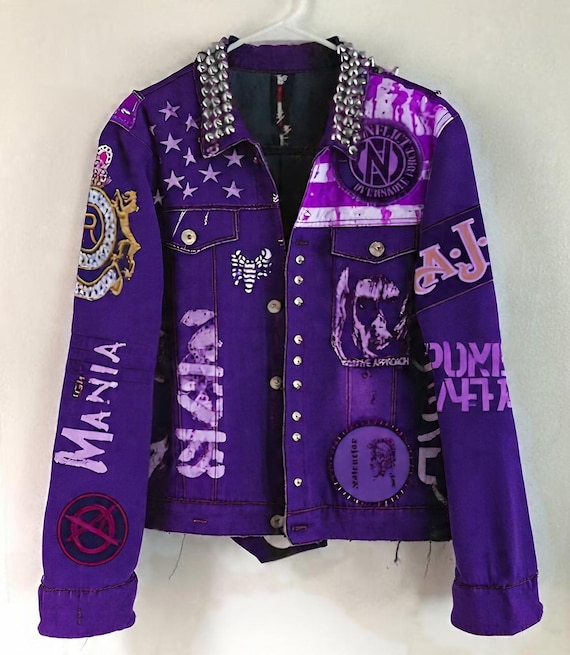 Plague Orchid Men's Deep Purple Denim Jacket With Silver Studs