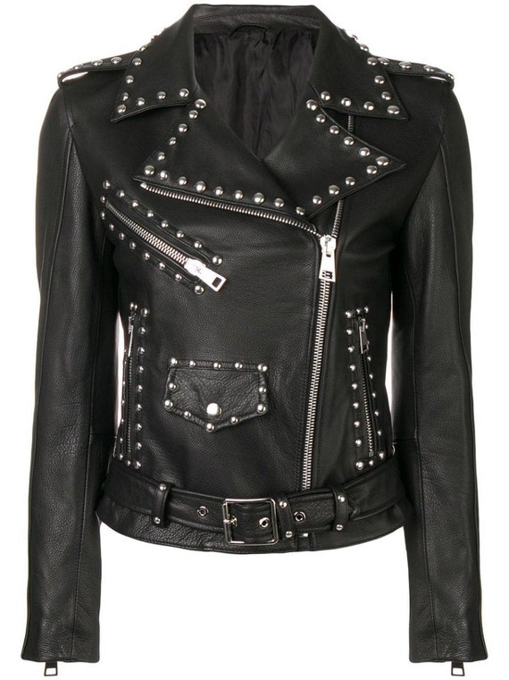 Women's Studded Studs Genuine Leather Jacket