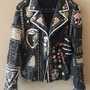 Personalized Men's Patches Studded Jacket, Made To Order Premium Leather Gothic Jacket, Motorbike Punk Silver Studs Fashion Jacket, image 2