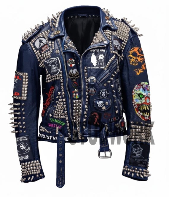 Motorbike Gothic Punk Leather Jacket With Spikes Studs and Painted