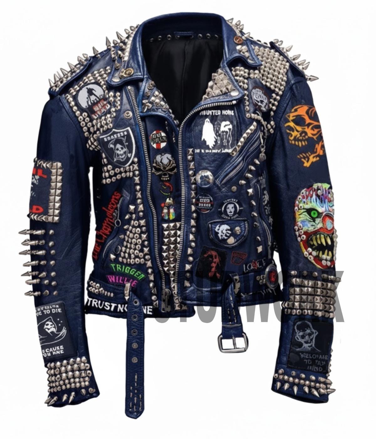 Motorbike Gothic Punk Leather Jacket With Spikes Studs and Painted