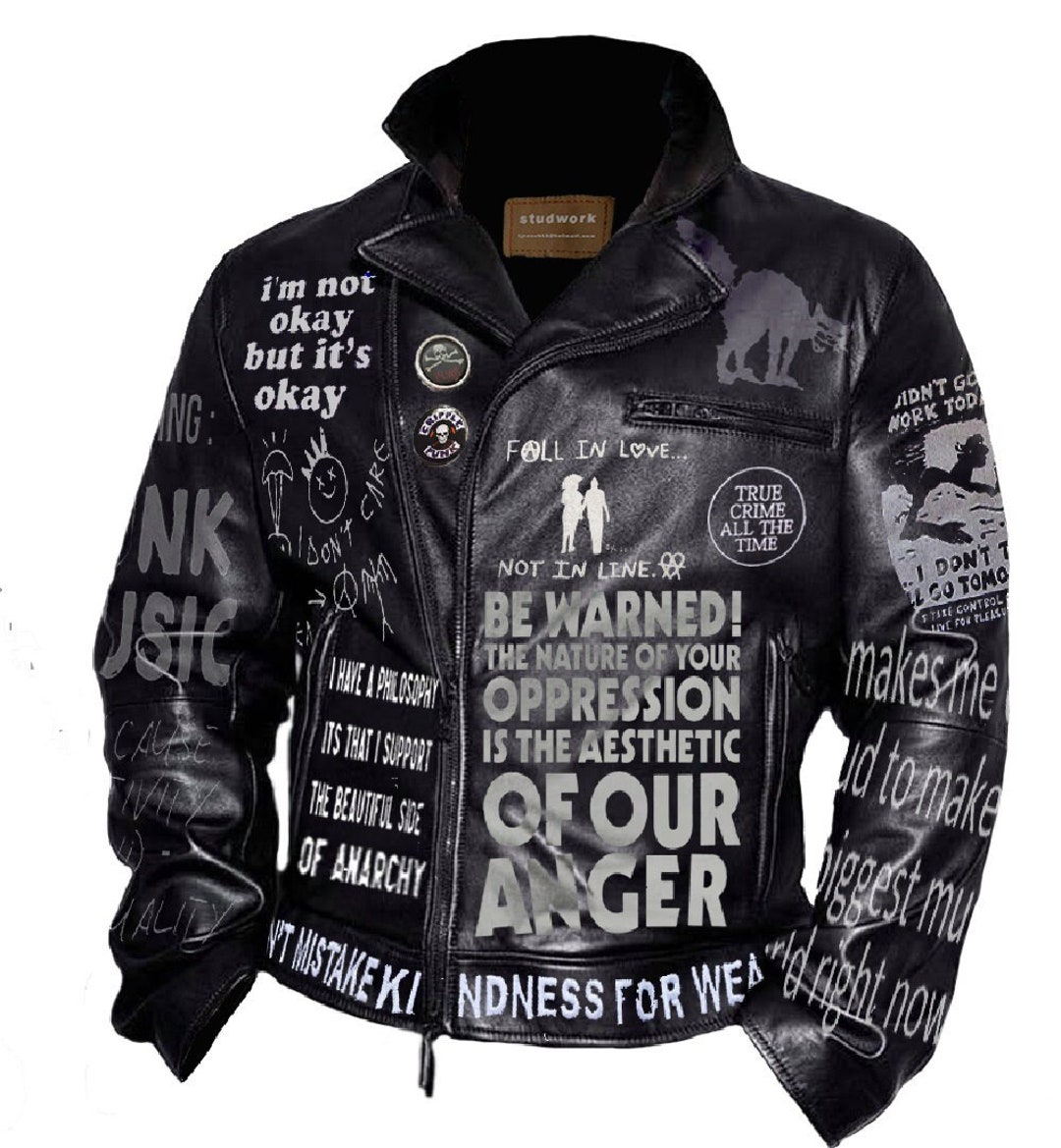 I Am Not Okay Printed Men's Fashion, Black Cowhide Leather