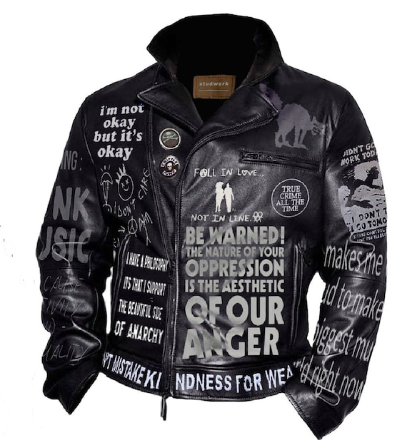 I Am Not Okay Printed Men's Fashion, Black Cowhide Leather Brando Jacket, Cripple Punk Outfit for Men, Customize Biker's Style Punk Rock, - Etsy I Am Not Okay Printed Men's Fashion, Black Cowhide Leather Brando Jacket, Cripple Punk Outfit for Men, Customize Biker's Style Punk Rock, - Etsy