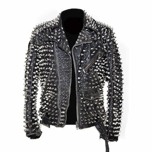 Studded Fashion Jacket Punk Women&#39;s Cow Leather, Silver Heavy Metal Spiked Stud Work, Biker Slim Fit Jacket, Studded biker Jacket, Spiked