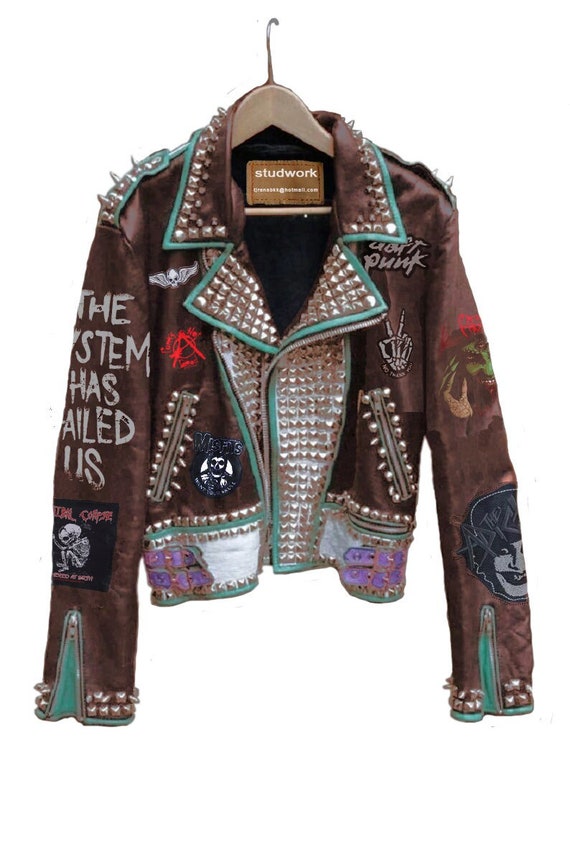 Men's Multicolor Studded Leather Jacket, Pyramid Studded