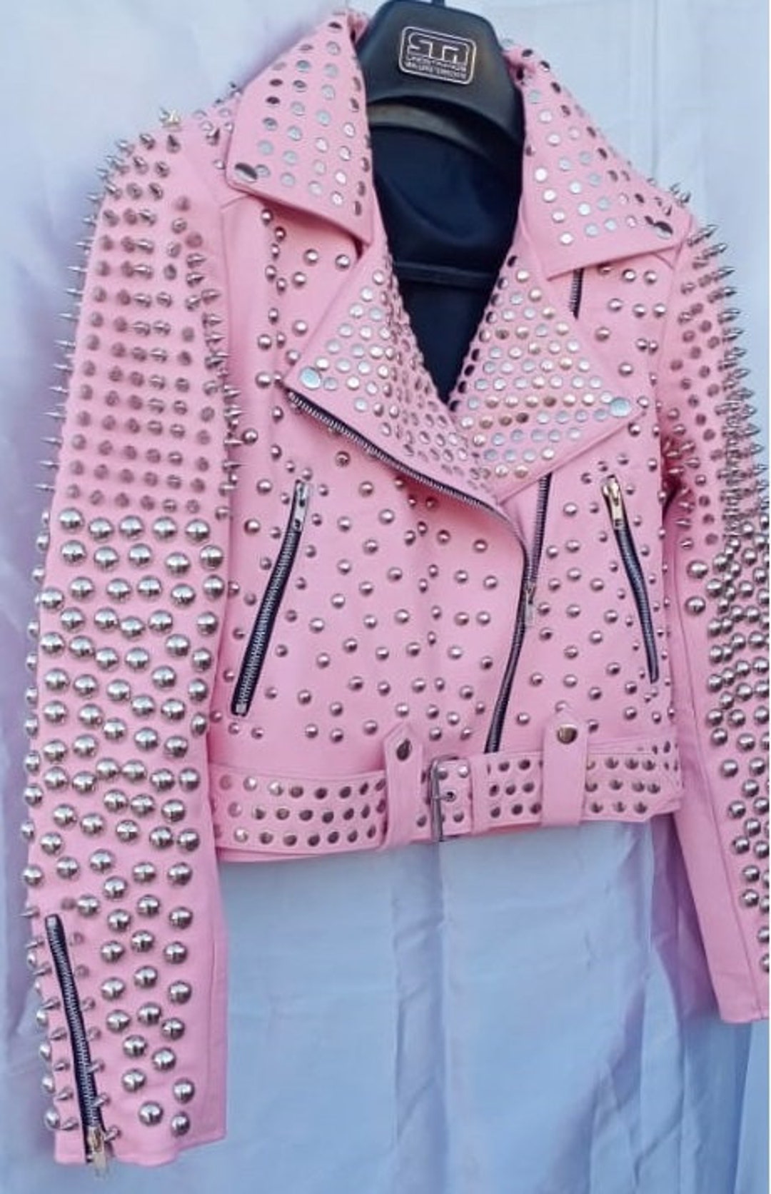 Women Pink Studded Leather Rock Steam Punk Style Biker Women Pink Studded Leather Rock Steam Punk Style Biker
