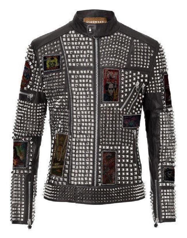 鬼フェード◎ 90s~ DECO Cowhide Leather Blouson Patchwork Fashion Motorbike Halloween, Black Slim Steampunk
