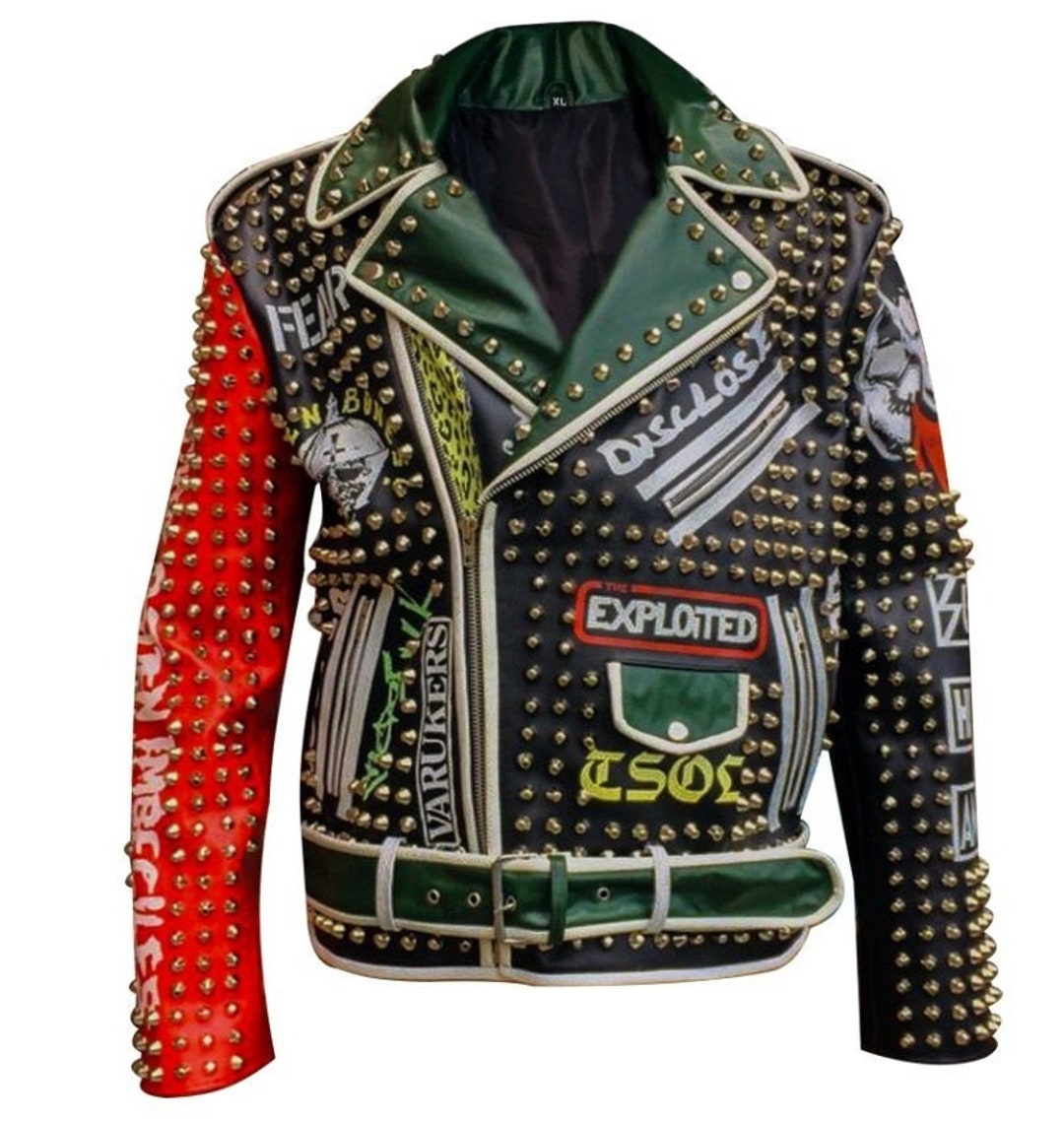 Multicolor Motorcycle Jacket, Customize Brando Gothic Jacket, Golden Conical Stud Jacket, Men Personalized Steampunk Patches Fashion Jacket, - Etsy Multicolor Motorcycle Jacket, Customize Brando Gothic Jacket, Golden Conical Stud Jacket, Men Personalized Steampunk Patches Fashion Jacket, - Etsy
